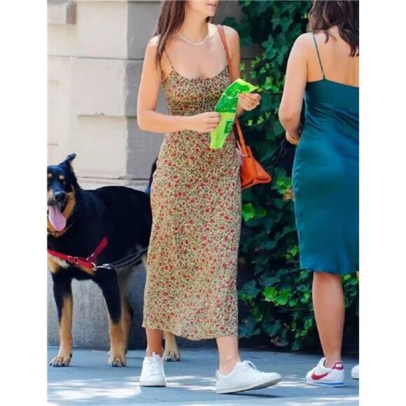 Women's Floral Dress Low-Cut Square Neck Spaghetti Strap Tie Bodycorn Dresses - Picture 7 of 8